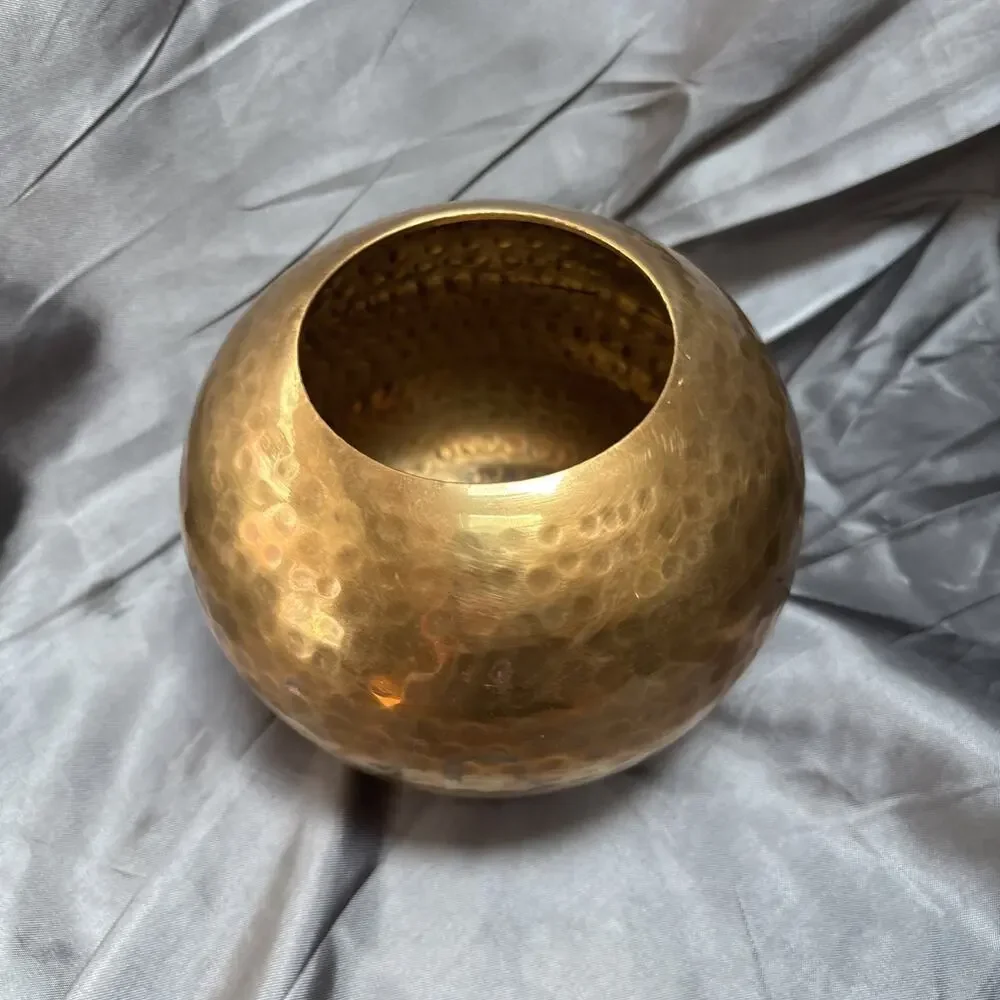Vintage Hammered Brass Metal Ball Vase Planter Mid Century Modern India Made 5”